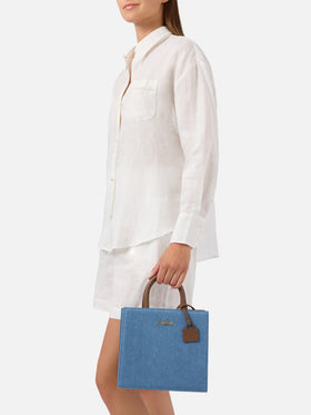 Bolso Structured Shop Midi en denim con detalles de piel 