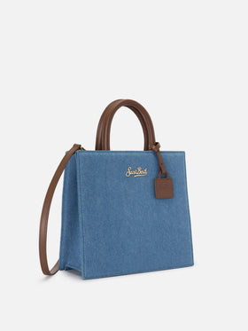 Bolso Structured Shop Midi en denim con detalles de piel 