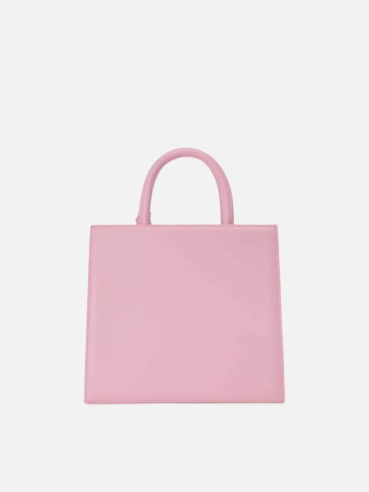 Bolso Structured Shop Midi en piel lisa rosa con etiqueta metálica 