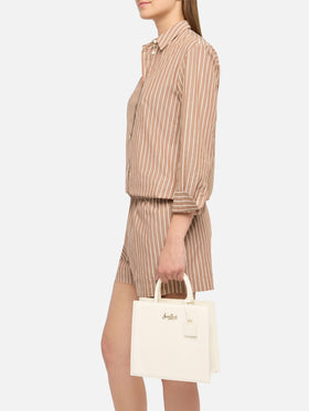 Shop Bag Midi in pelle bianco avorio