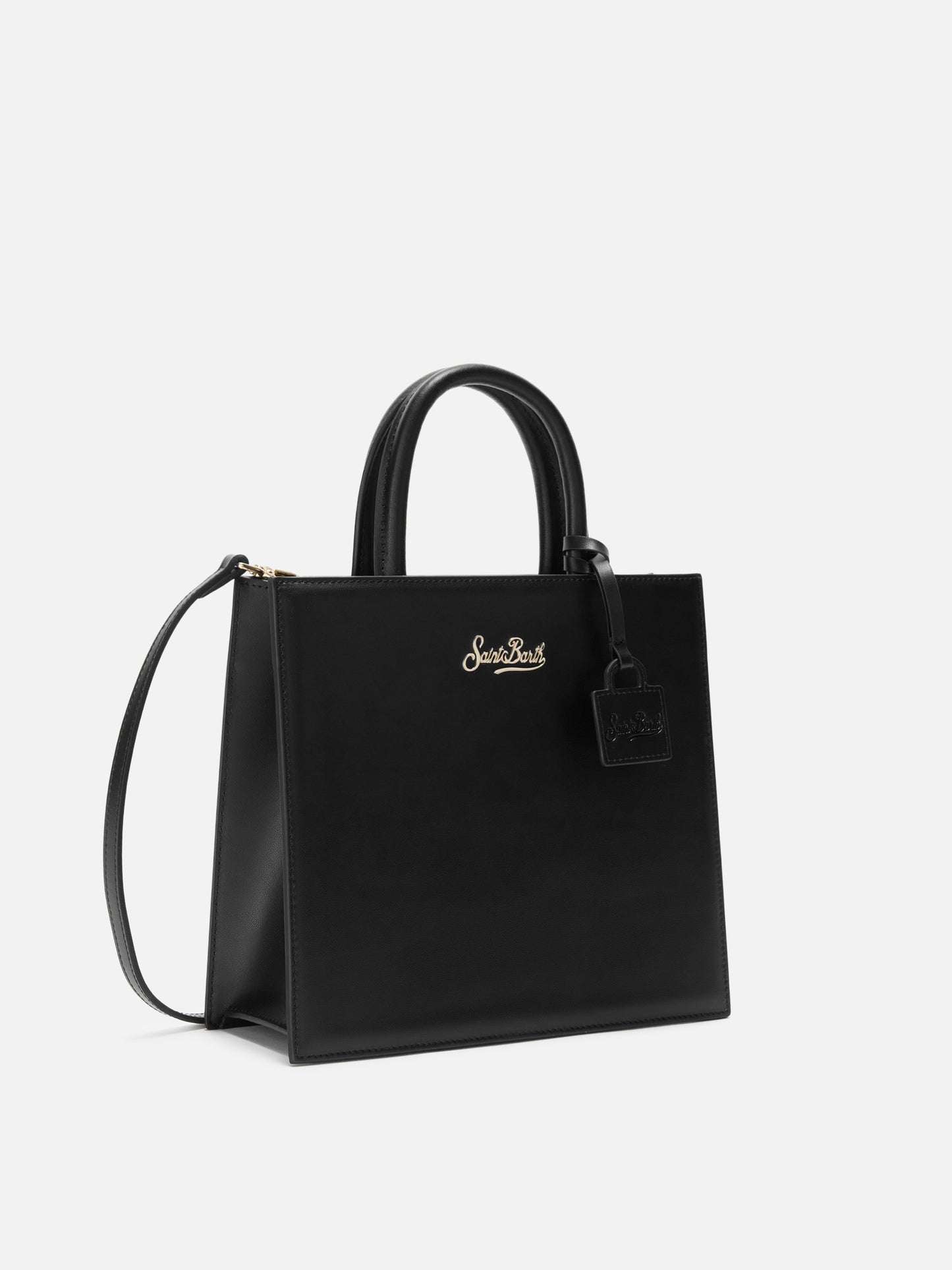 Shop Bag Midi Handtasche aus schwarzem Leder