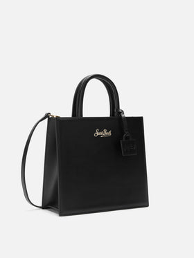 Shop Bag Midi Handtasche aus schwarzem Leder