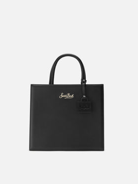 Shop Bag Midi Handtasche aus schwarzem Leder