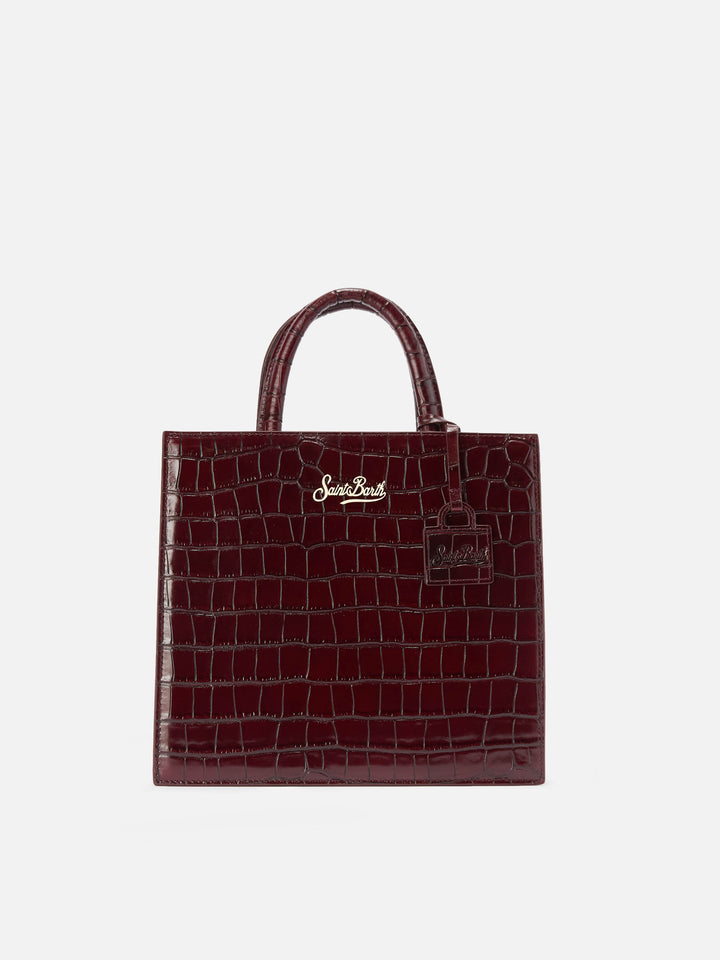 Borsa Medium Shop bordeaux in pelle stampa cocco con scritta logo