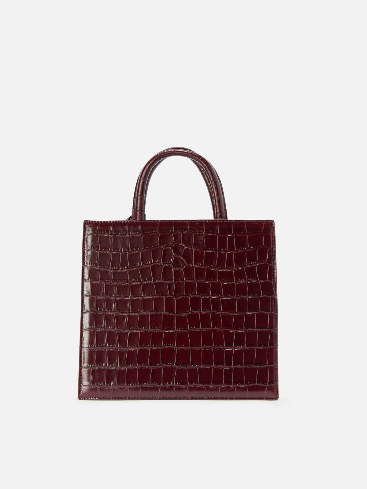 Bolso shopper mediano Bordeaux en piel con estampado croco y logotipo con letras 