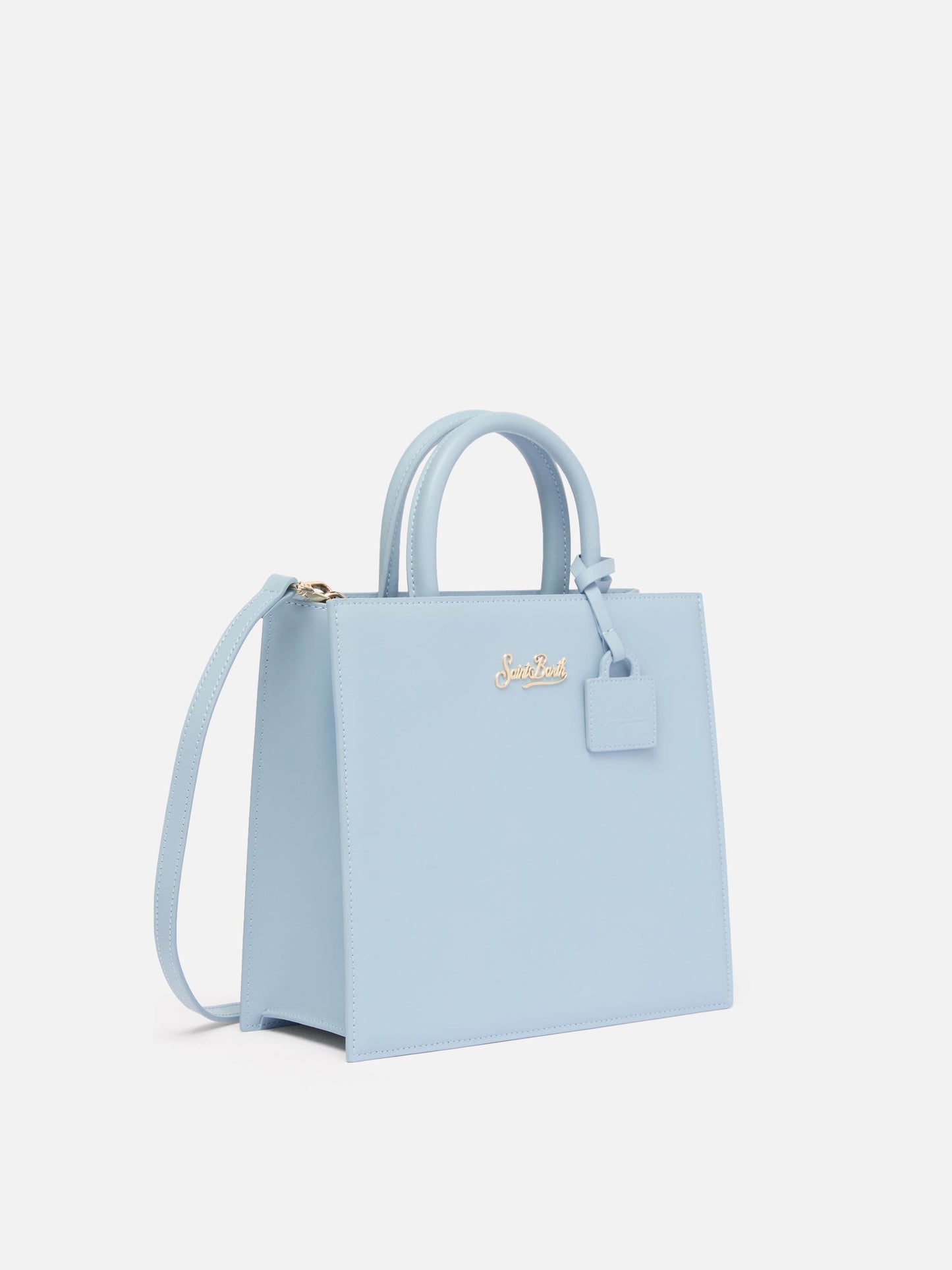 Shop Bag Midi aus hellblauem Leder