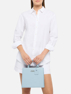 Shop Bag Midi aus hellblauem Leder