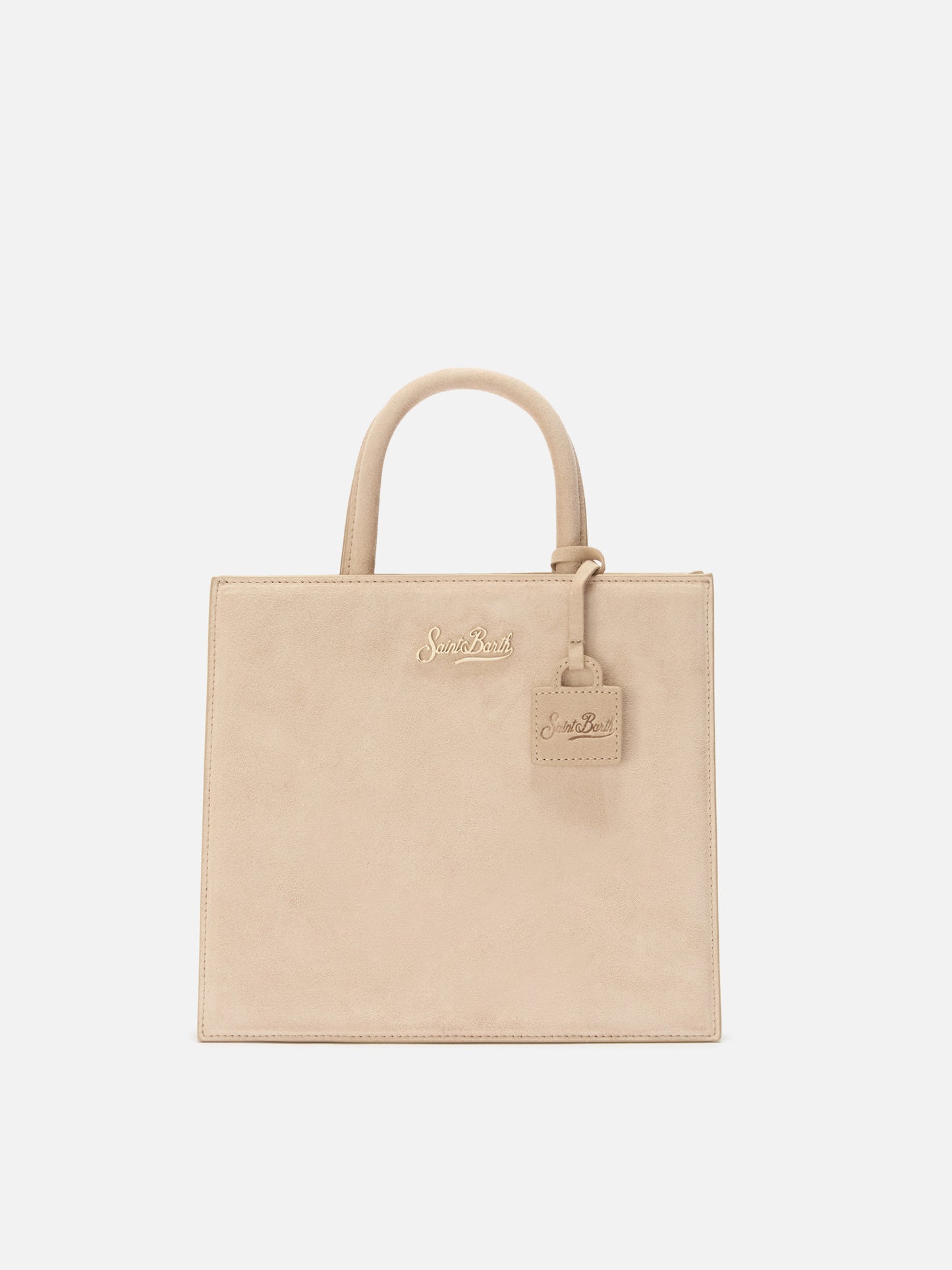 Shop Bag Midi Handtasche aus beigem Wildleder