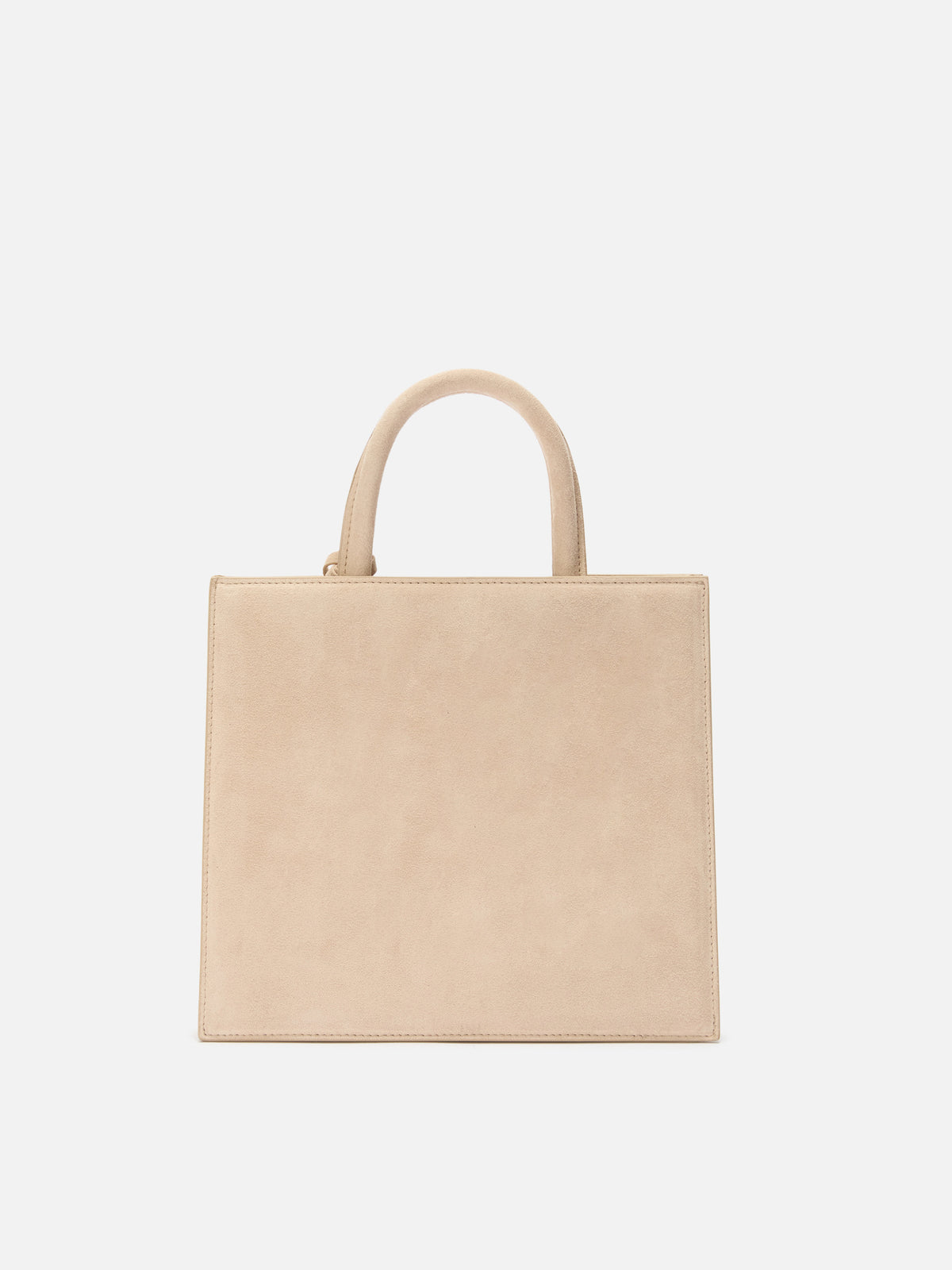 Sac shopping Medium beige en daim avec plaque logo en métal 