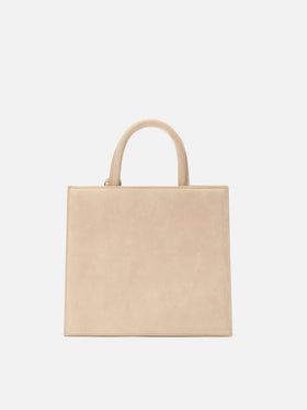 Sac shopping Medium beige en daim avec plaque logo en métal 