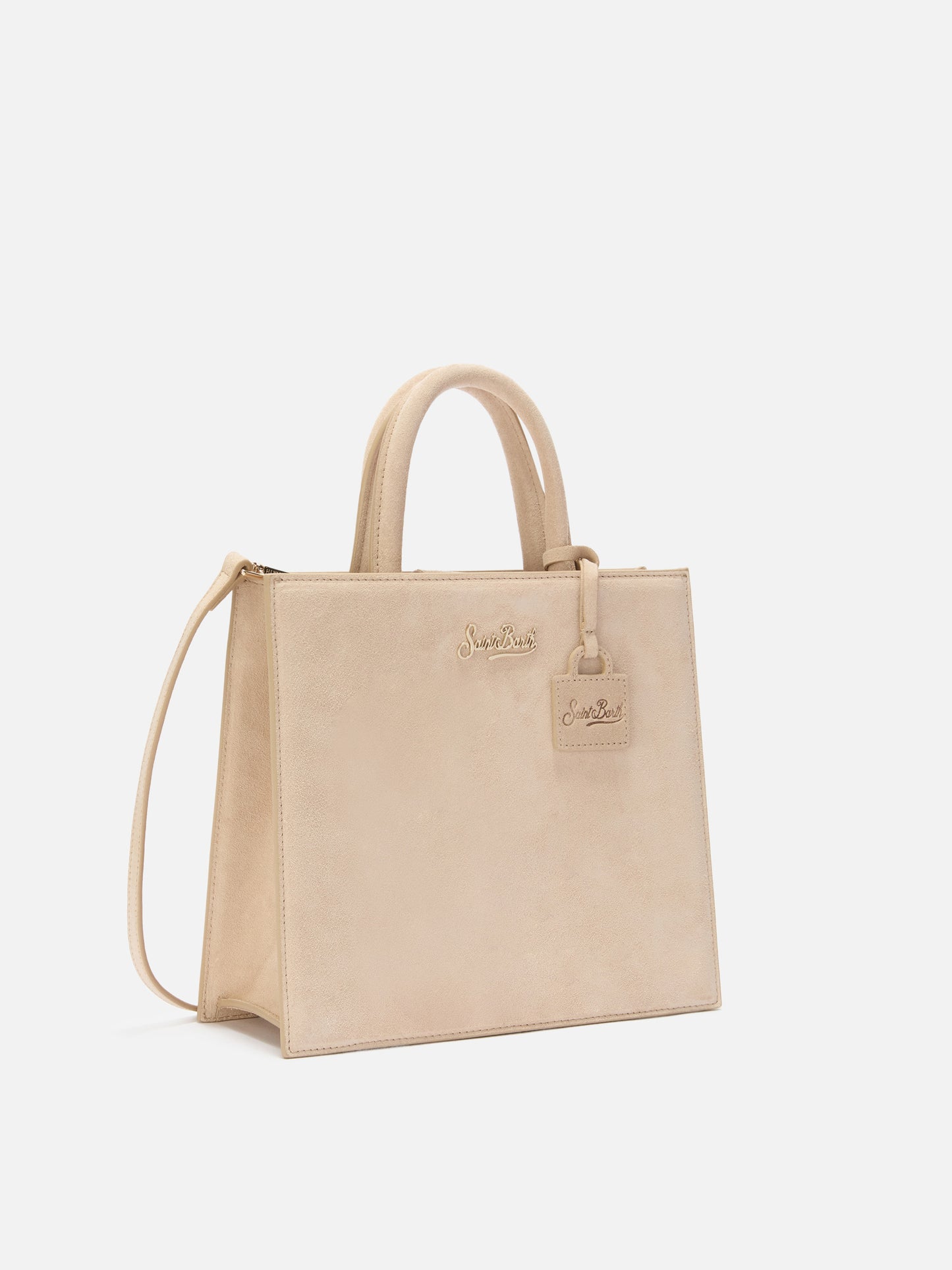 Shop Bag Midi Handtasche aus beigem Wildleder