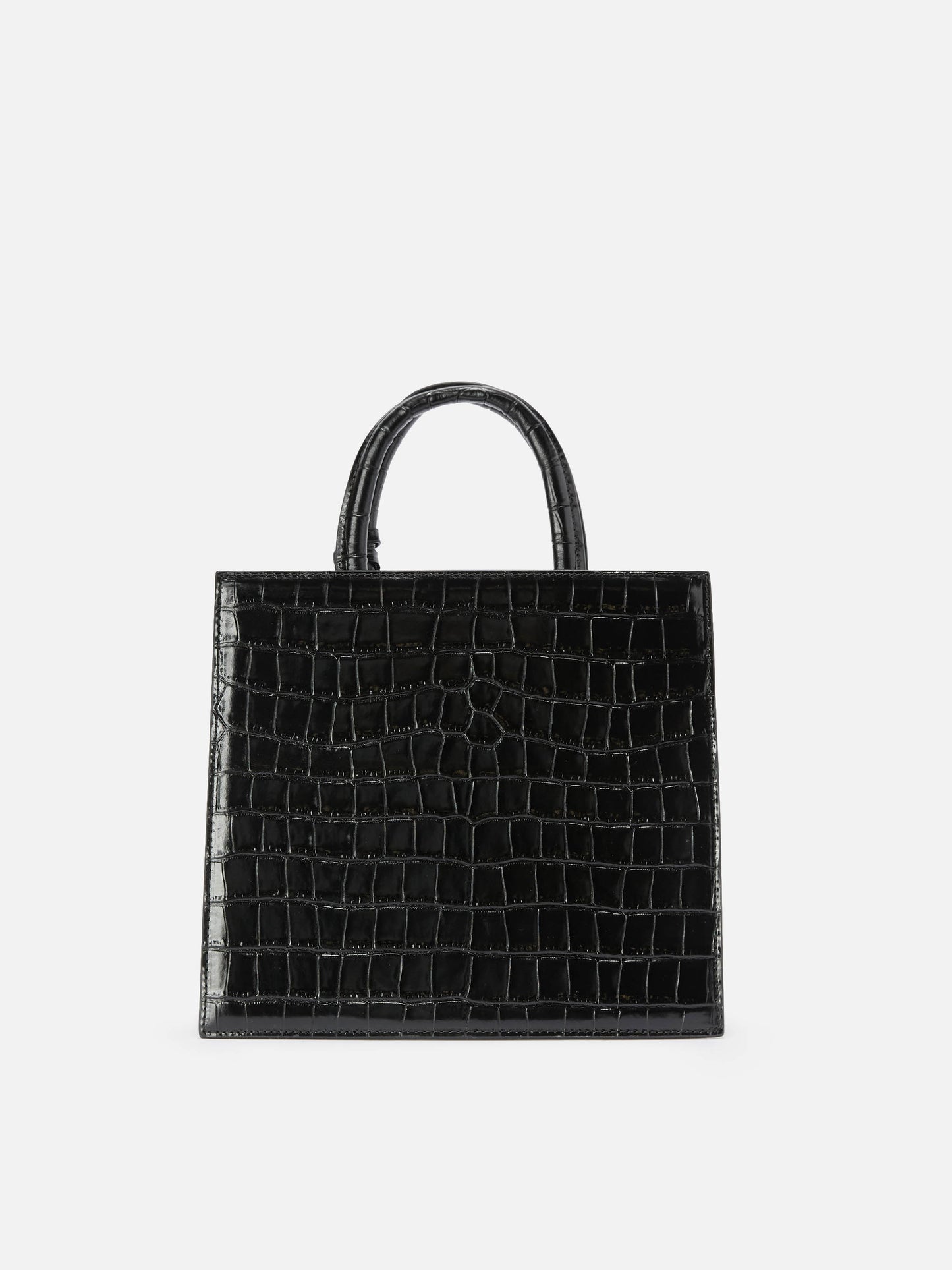 Shop Bag Midi Handtasche aus schwarzem Leder mit Krokodilprägung