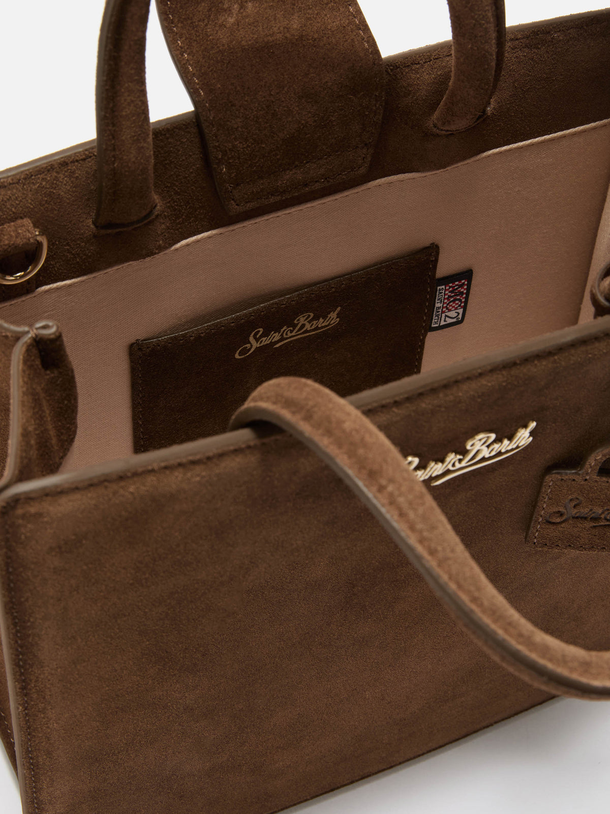 Cabas moyen marron en daim avec lettrage logo 