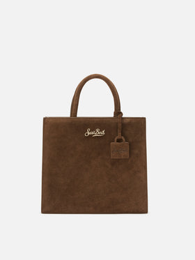 Shop Bag Midi Handtasche aus braunem Wildleder