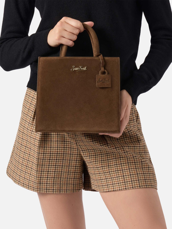 Shop Bag Midi Handbag in brown suede leather