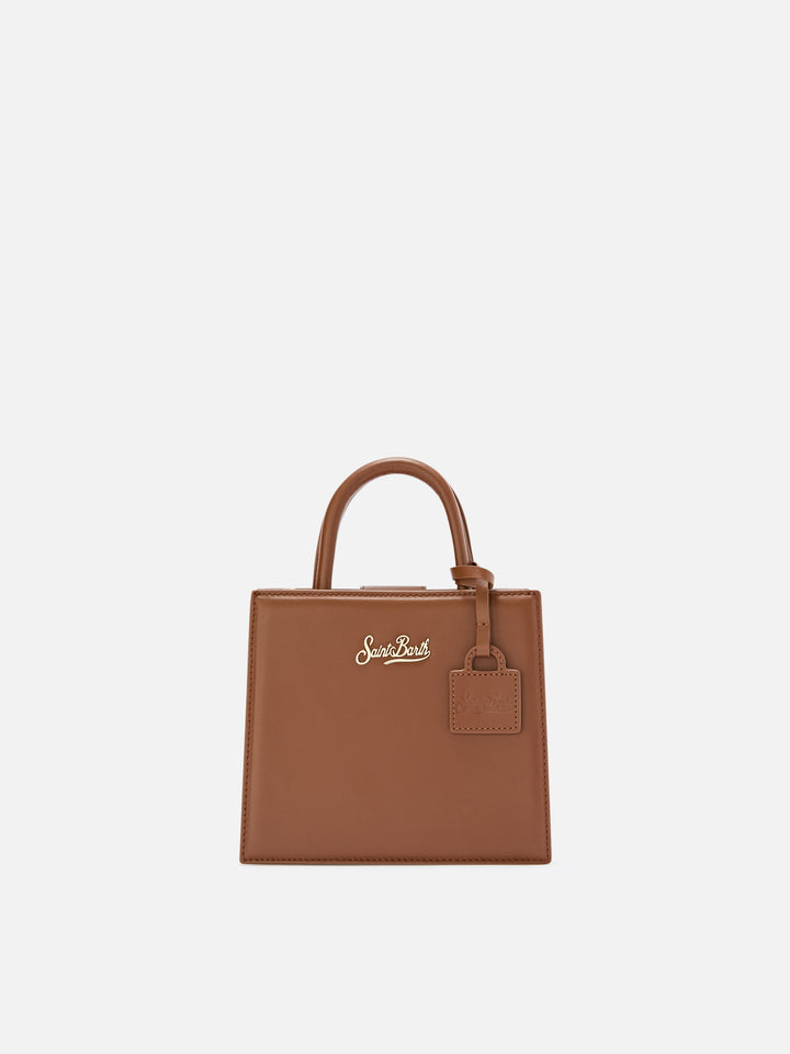 Braune Mini Shop Bag aus Leder mit Logo-Schriftzug 