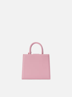 Mini bolso Structured Shop en piel lisa rosa con placa metálica 