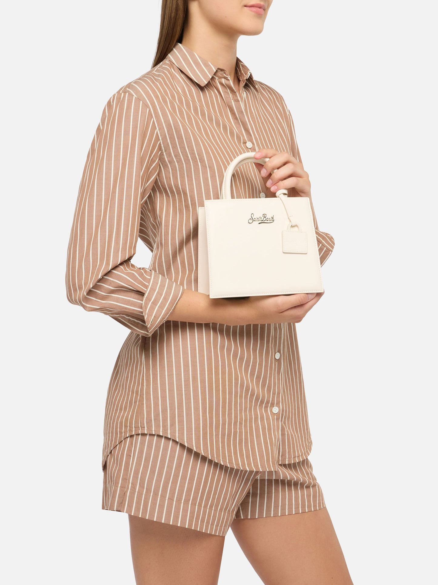 Shopper Bag Mini aus off-whitefarbenem Leder 