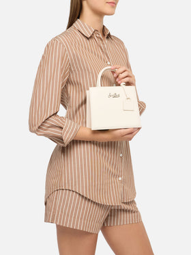 Shopper Bag Mini aus off-whitefarbenem Leder 
