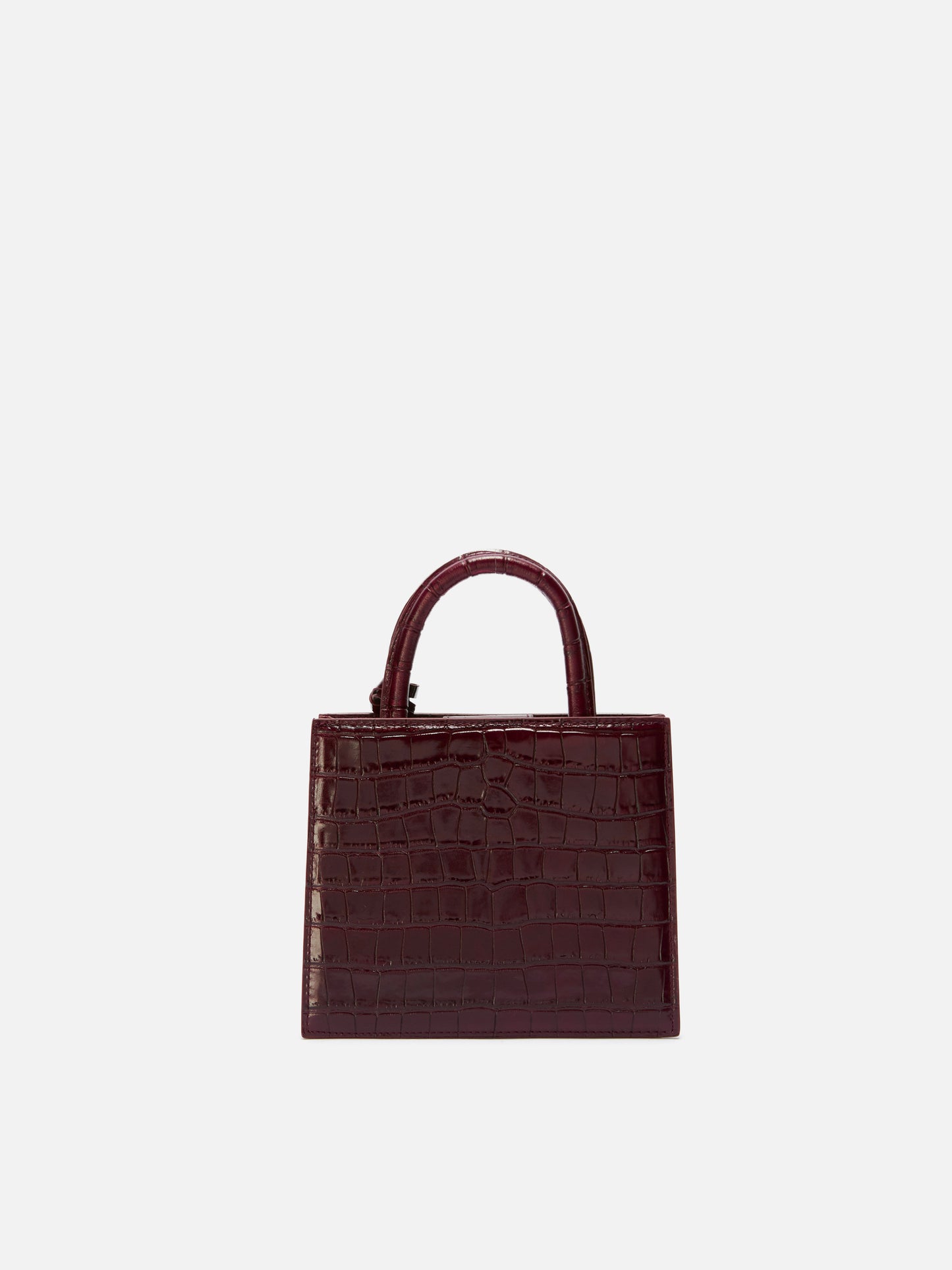Shop Bag Mini Handtasche aus burgunderrotem Leder mit Krokodilprägung