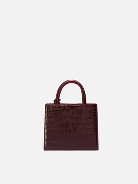 Bordeauxfarbene Mini-Shopper-Tasche aus Leder in Kroko-Optik 