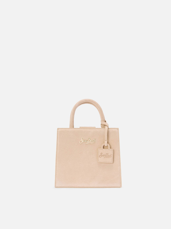 Mini-Handtasche aus beigefarbenem Wildleder