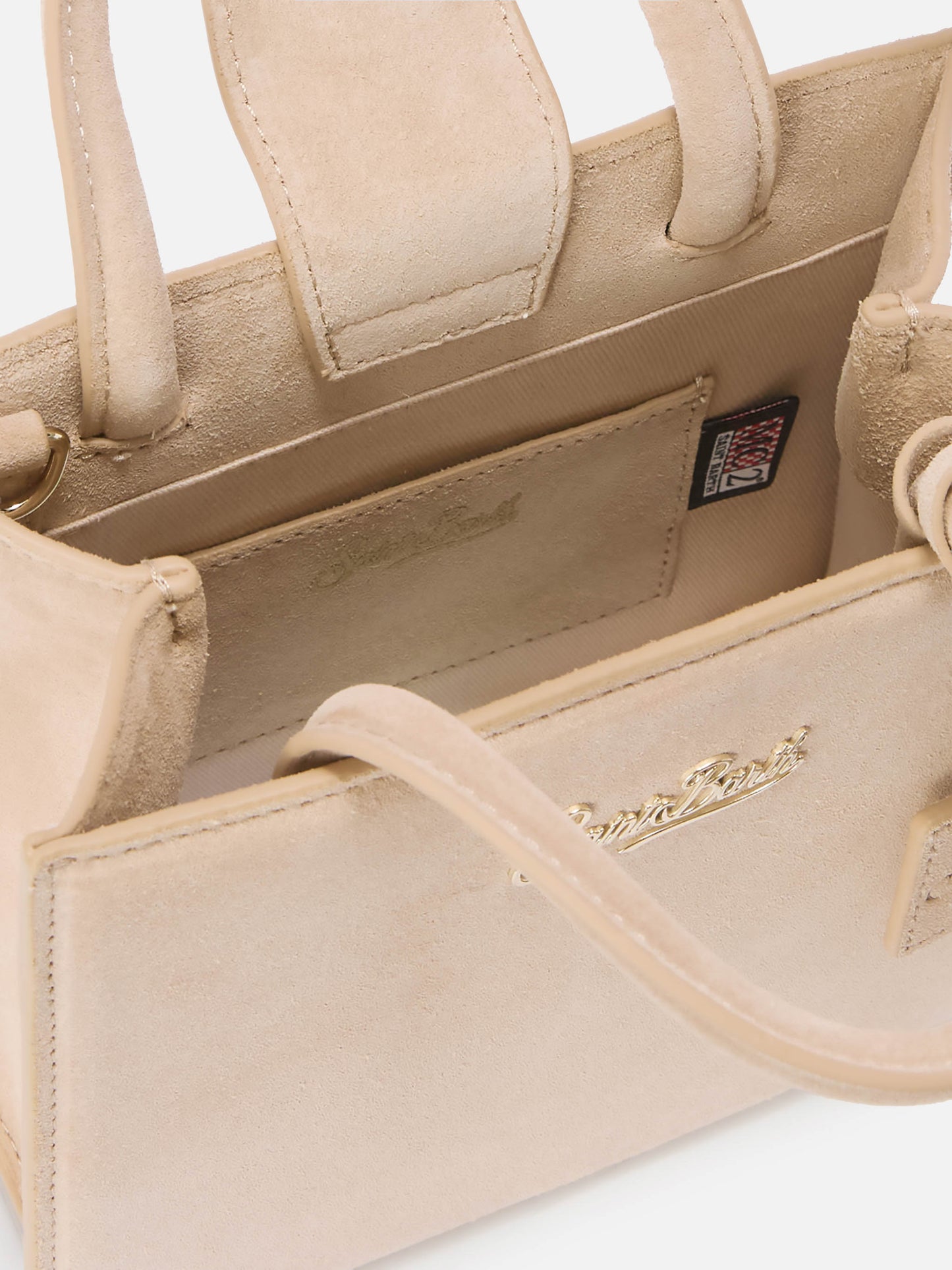 Mini-Handtasche aus beigefarbenem Wildleder