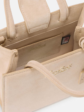 Mini-Handtasche aus beigefarbenem Wildleder