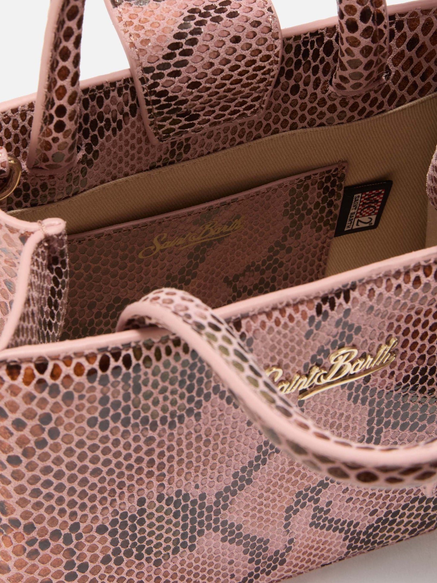 Shop Bag Mini aus rosafarbenem Leder mit Pythonmuster