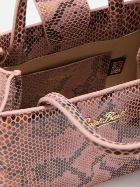 Shop Bag Mini aus rosafarbenem Leder mit Pythonmuster