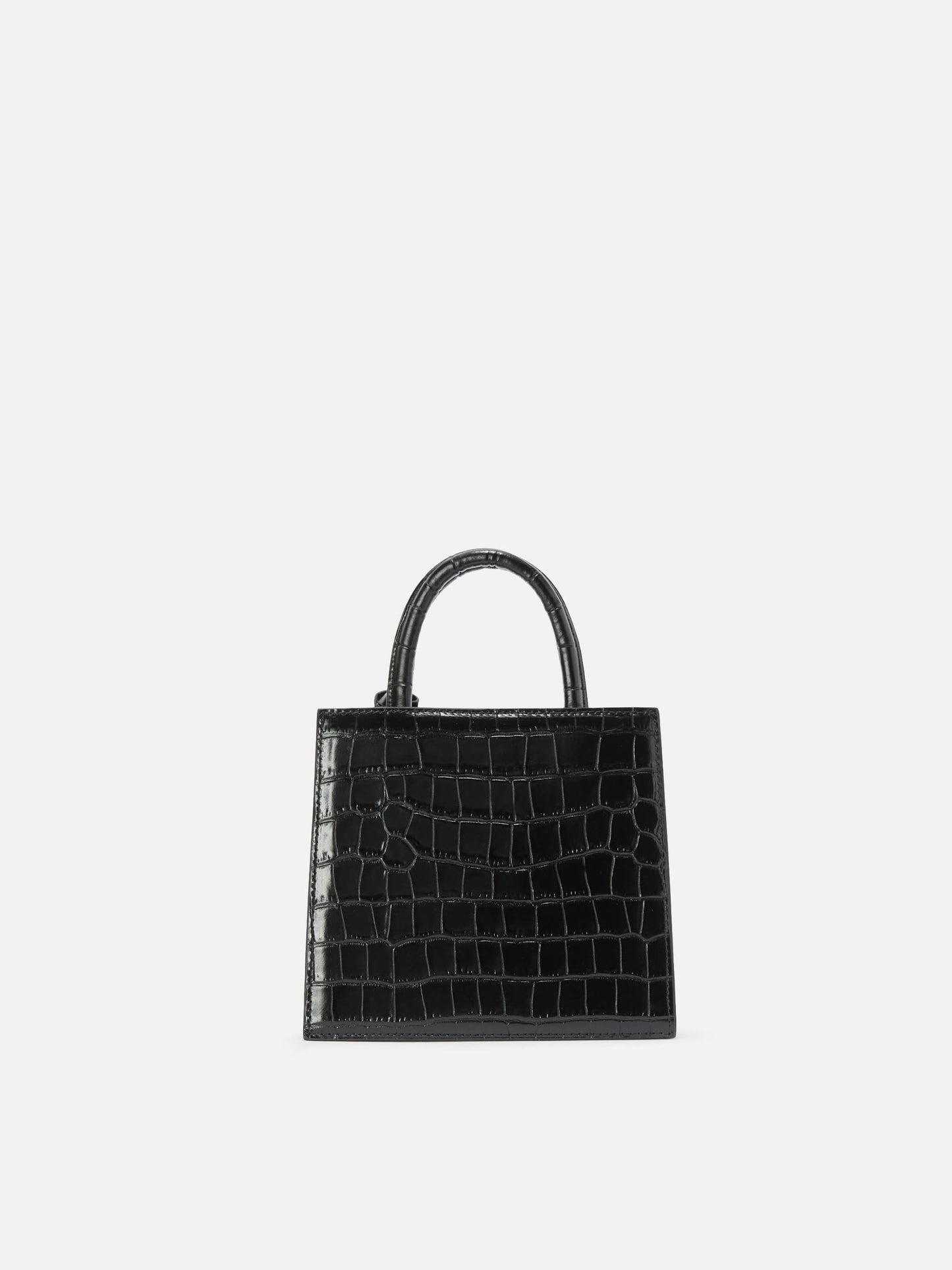 Mini-Handtasche aus schwarzem Leder mit Krokodilprägung