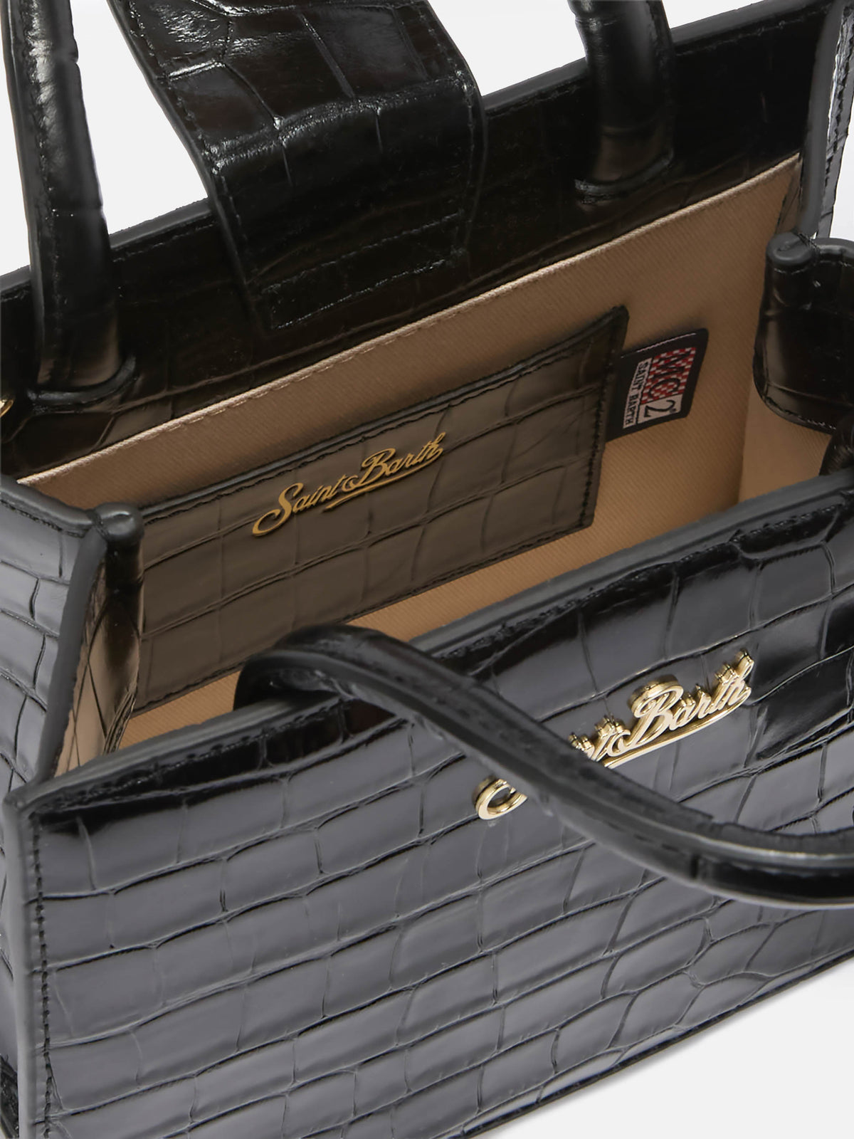 Bolso shopping mini negro en piel con estampado croco 