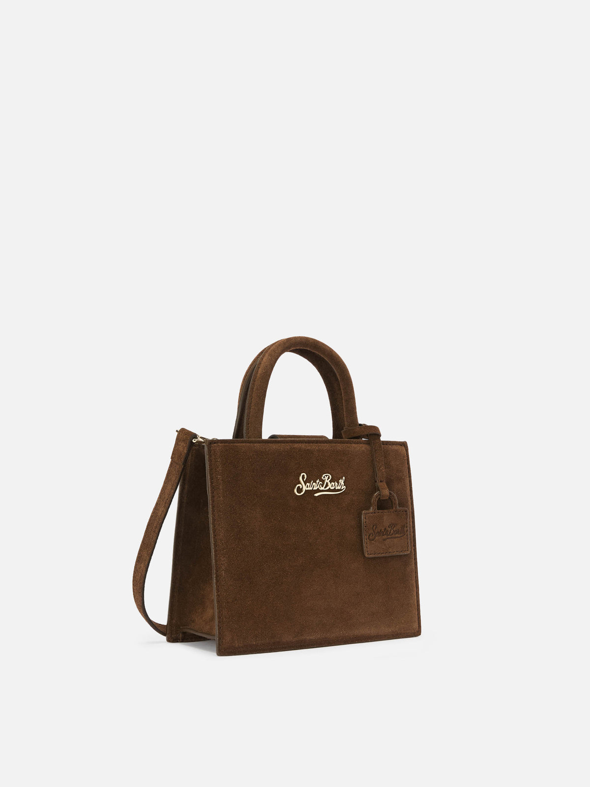 Mini sac shopping marron en daim avec lettrage logo 