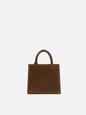Mini sac shopping marron en daim avec lettrage logo 