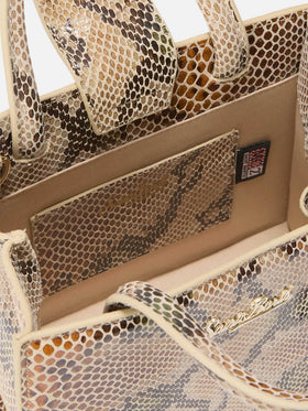 Shop Bag Mini aus beigefarbenem Leder mit Pythonmuster