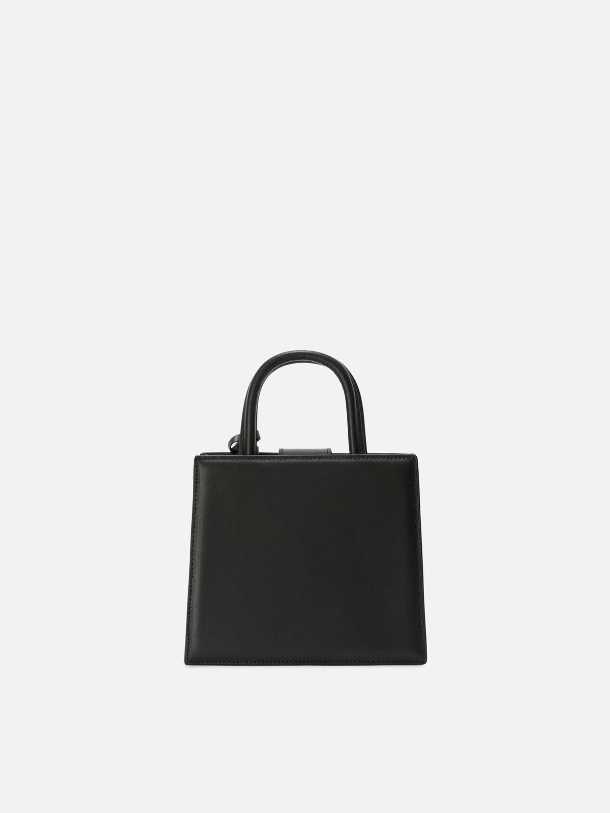 Mini bag Structured Shop en piel lisa negra con placa metálica 