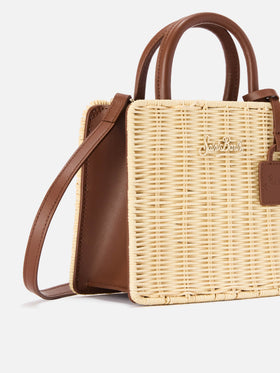Structured Shop Mini bag in wicker with brown leather details