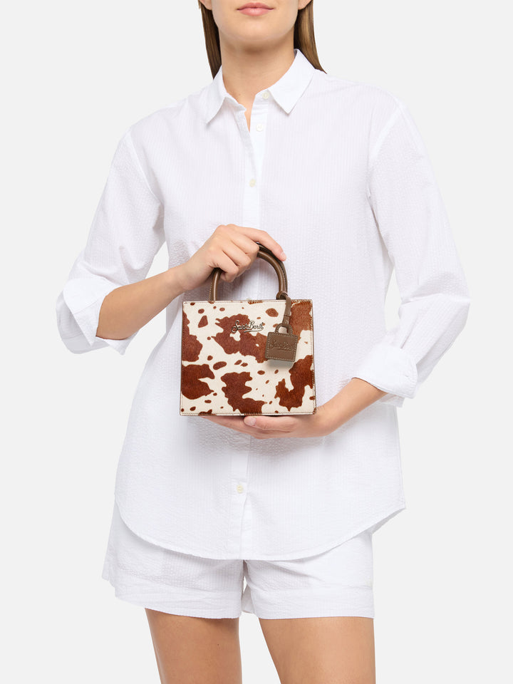 Shop Bag Mini in cavallino con stampa muccata