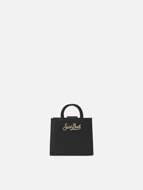 Shop Bag Micro aus pastellschwarzem Leder