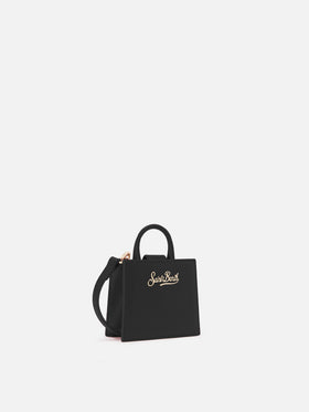 Shop Bag Micro aus pastellschwarzem Leder
