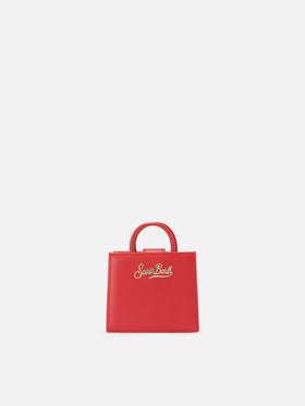Découvrez le sac à main micro Shop Bag en cuir rouge 
