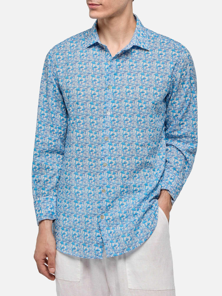 Herrenhemd aus Musselin-Baumwolle, Modell Sikelia, mit Pilzmuster