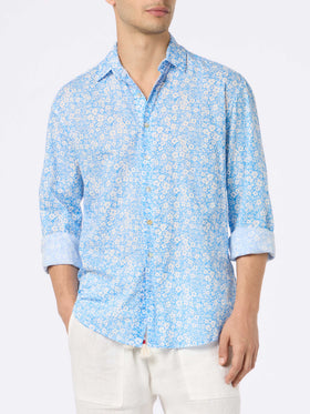 Man muslin cotton shirt Sikelia with micro flower print - MC2 Saint Barth