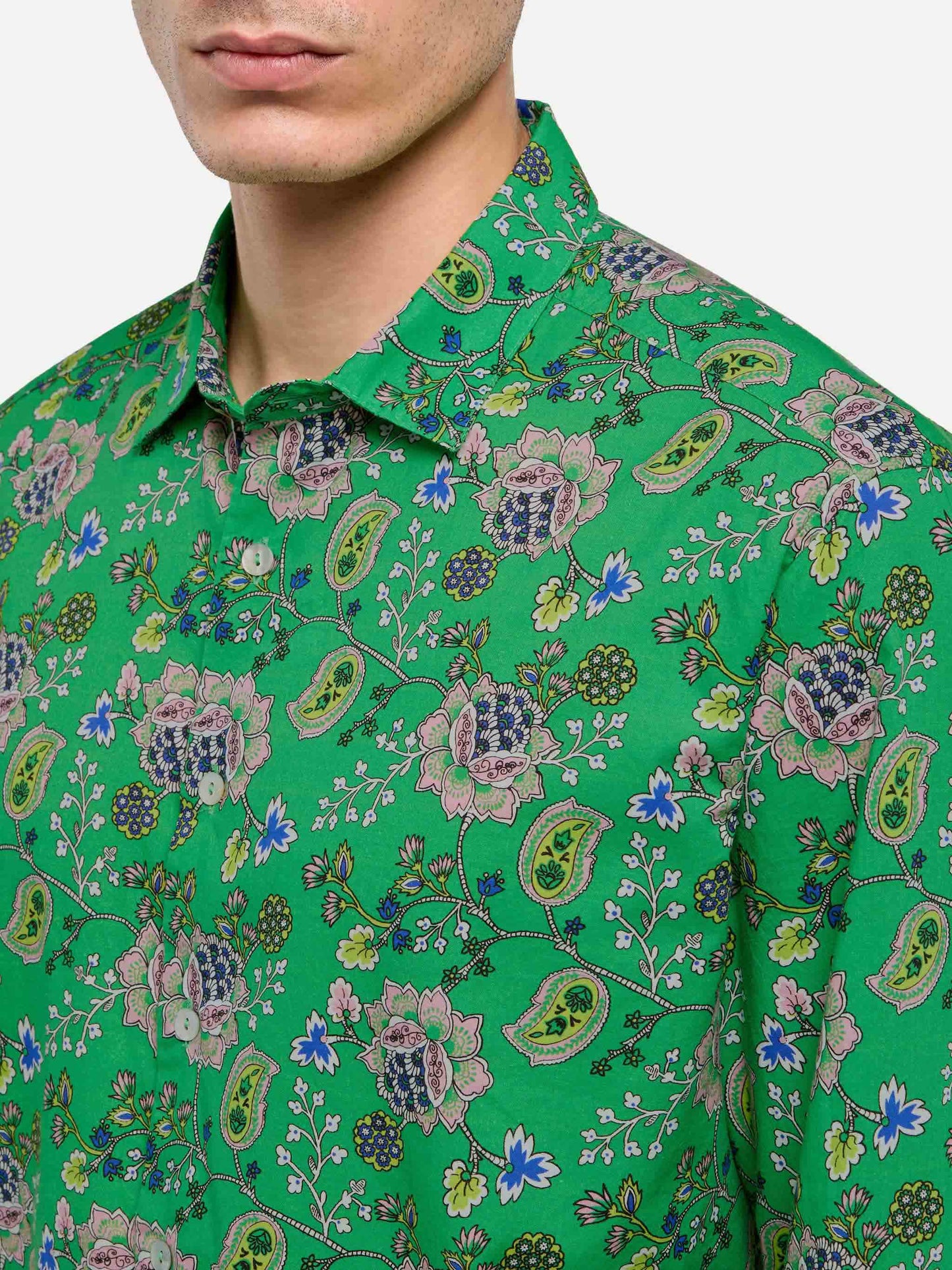 Man muslin cotton shirt Sikelia with boho print - MC2 Saint Barth