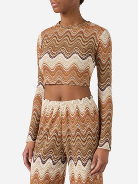 Top cropped Siviglia en raschel dégradé avec motif vagues 