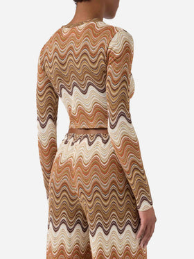 Top cropped Siviglia en raschel dégradé avec motif vagues 