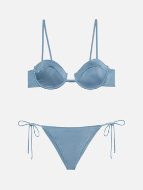 Salina Marielle underwire bralette bikini in shimmer avio blue