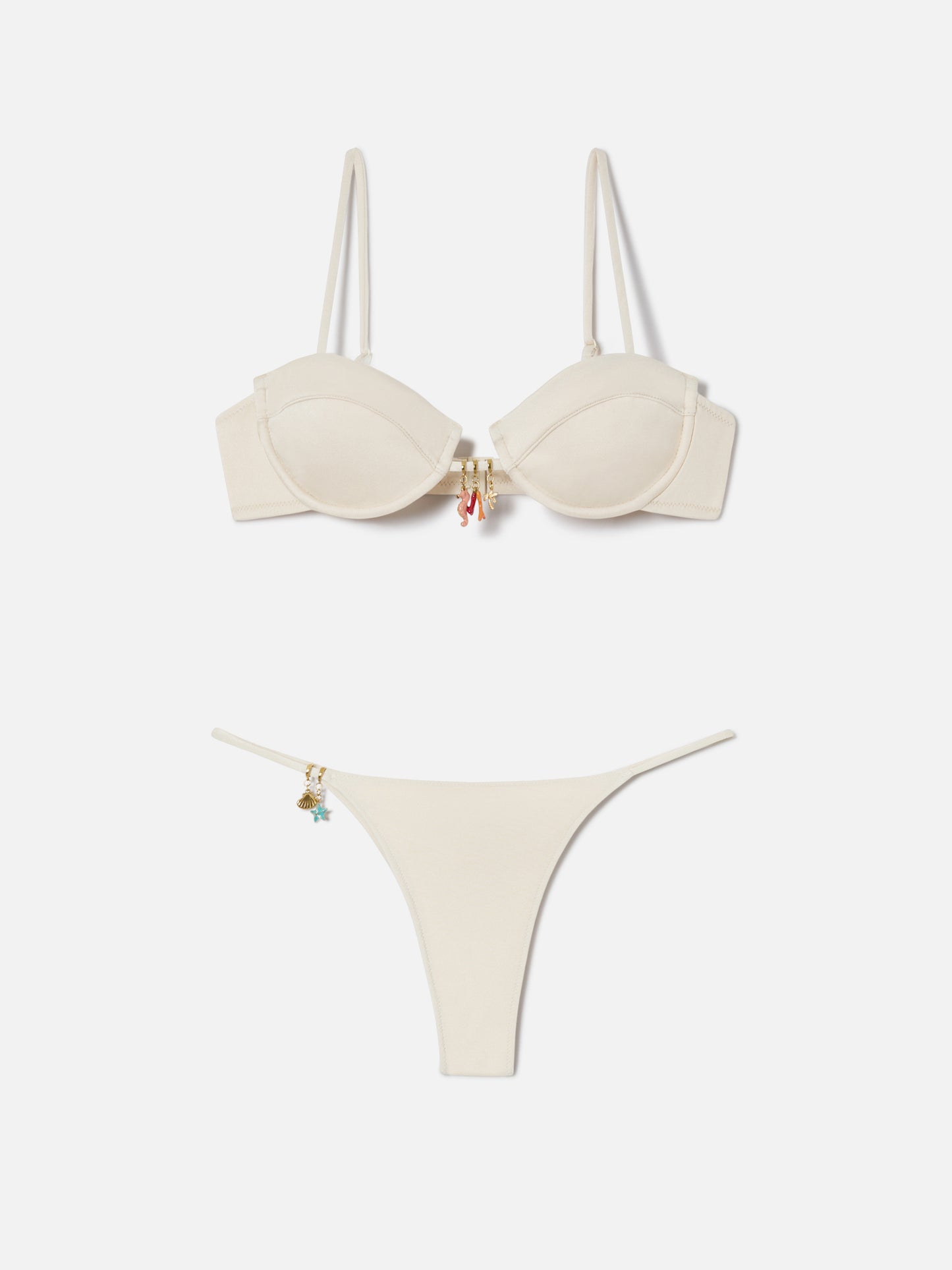 Salina Jodene beige and gold glossy finish bikini with charms
