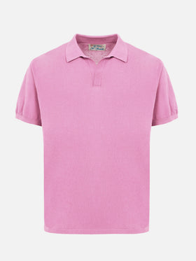 Polo Sloan in maglia rosa bubble senza bottoni
