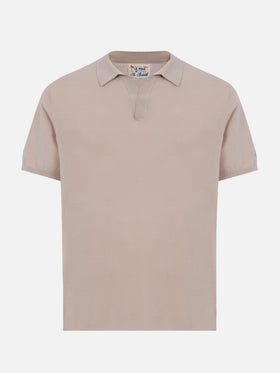 Sloan stone grey buttonless knitted polo shirt - MC2 Saint Barth